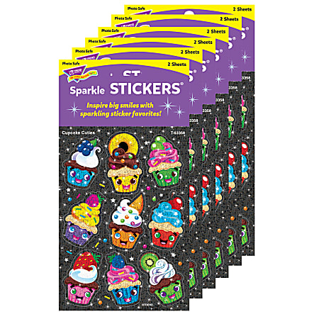 Trend Sparkle Stickers, Cupcake Cuties, 18 Stickers Per Pack, Set Of 6 Packs